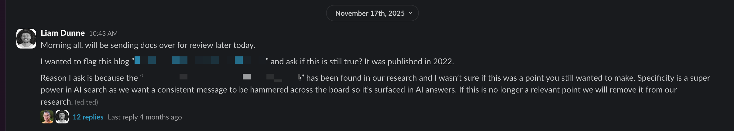 Consistency audit finding — legacy content conflicting with current positioning