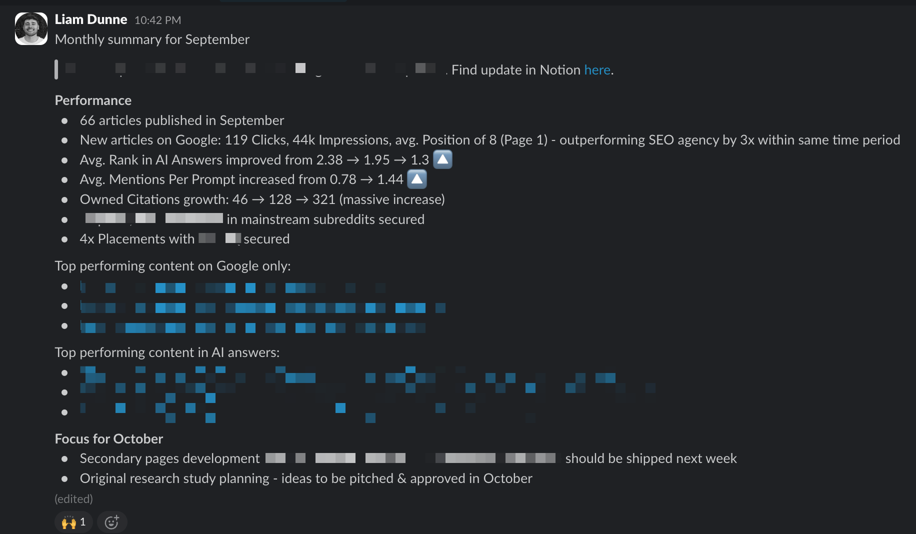 Monthly update results